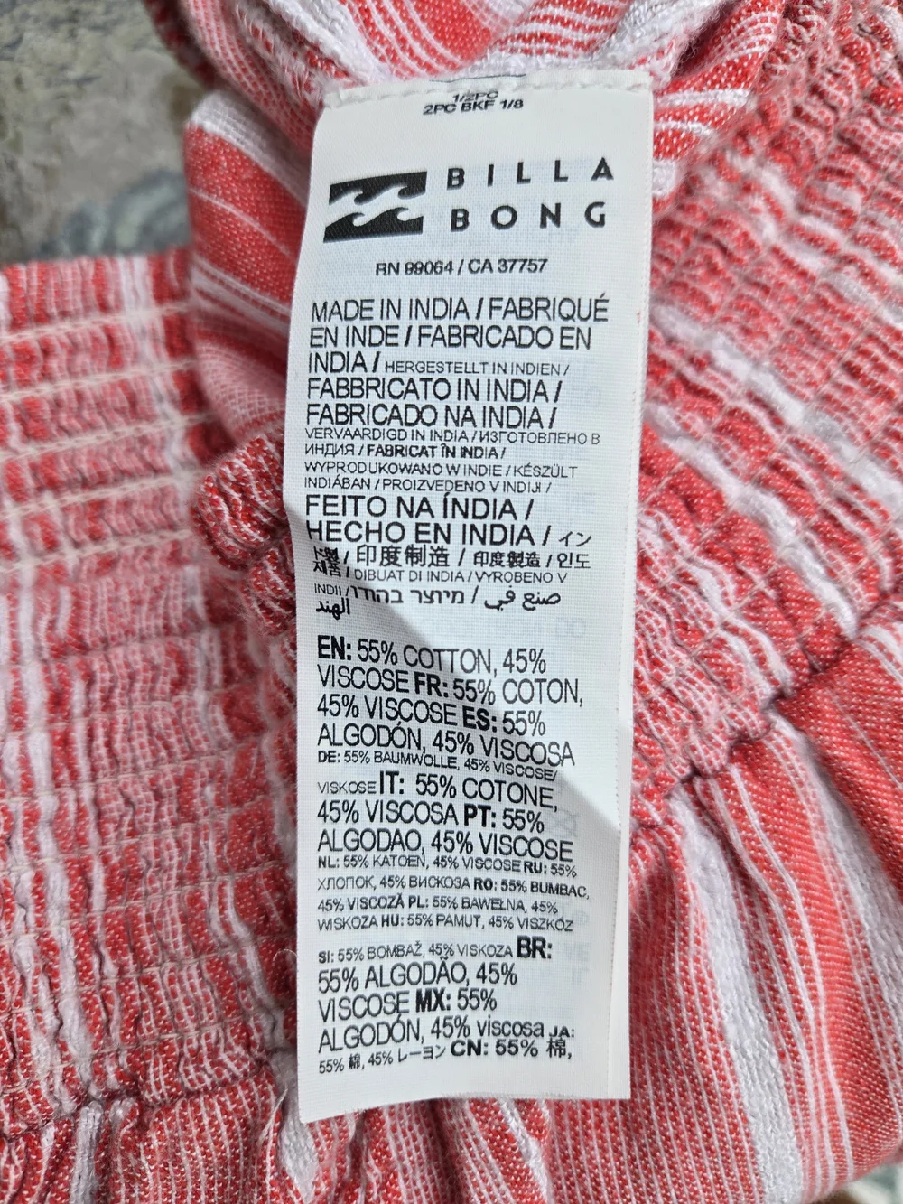 Billabong Pink and White Striped High-Waist Smocked Shorts